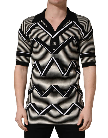 Dolce & Gabbana Black White Zigzag Pattern Cotton Men Polo  T-shirt
