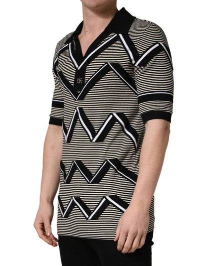 Dolce & Gabbana Black White Zigzag Pattern Cotton Men Polo  T-shirt