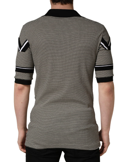 Dolce & Gabbana Black White Zigzag Pattern Cotton Men Polo  T-shirt