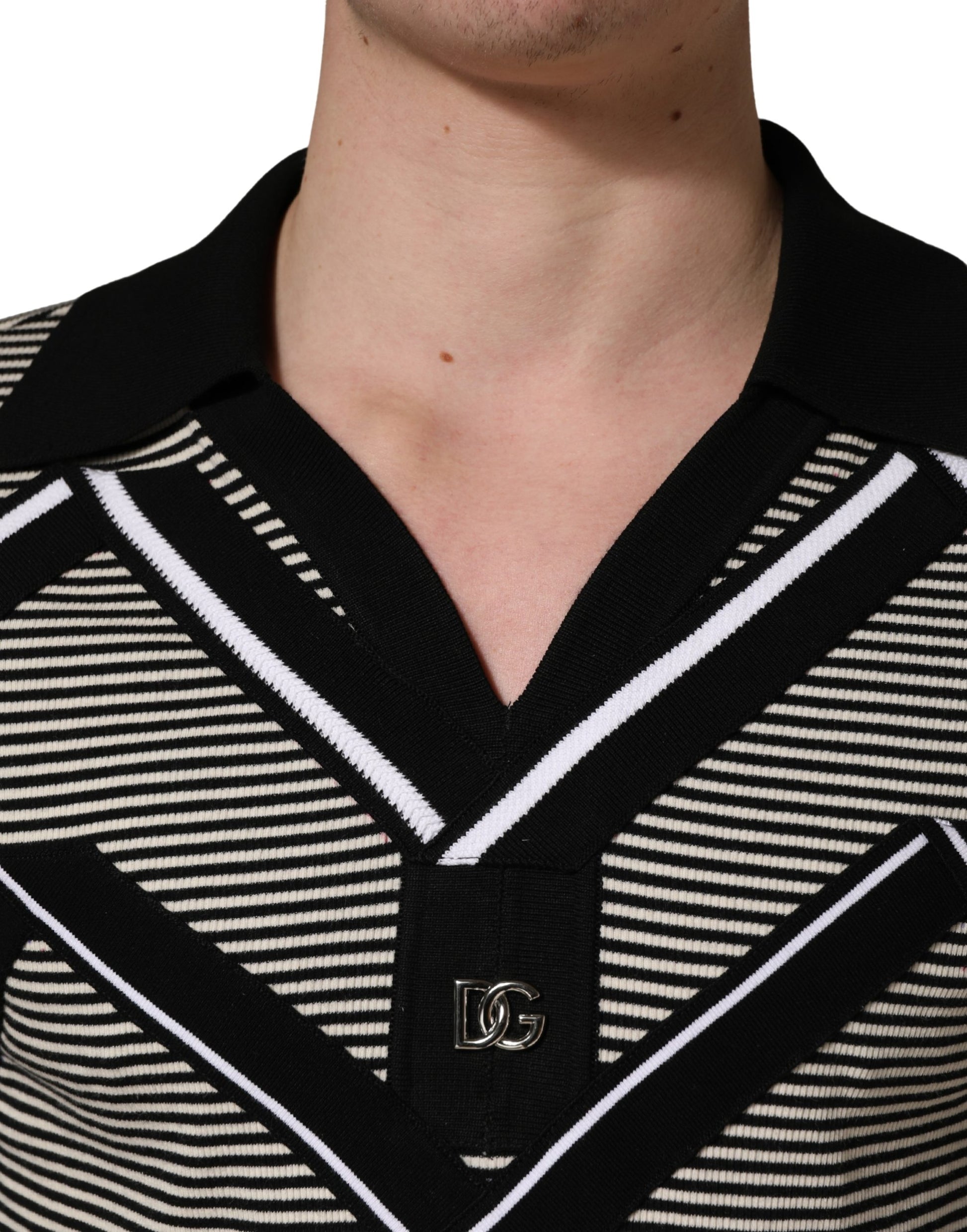 Dolce & Gabbana Black White Zigzag Pattern Cotton Men Polo  T-shirt