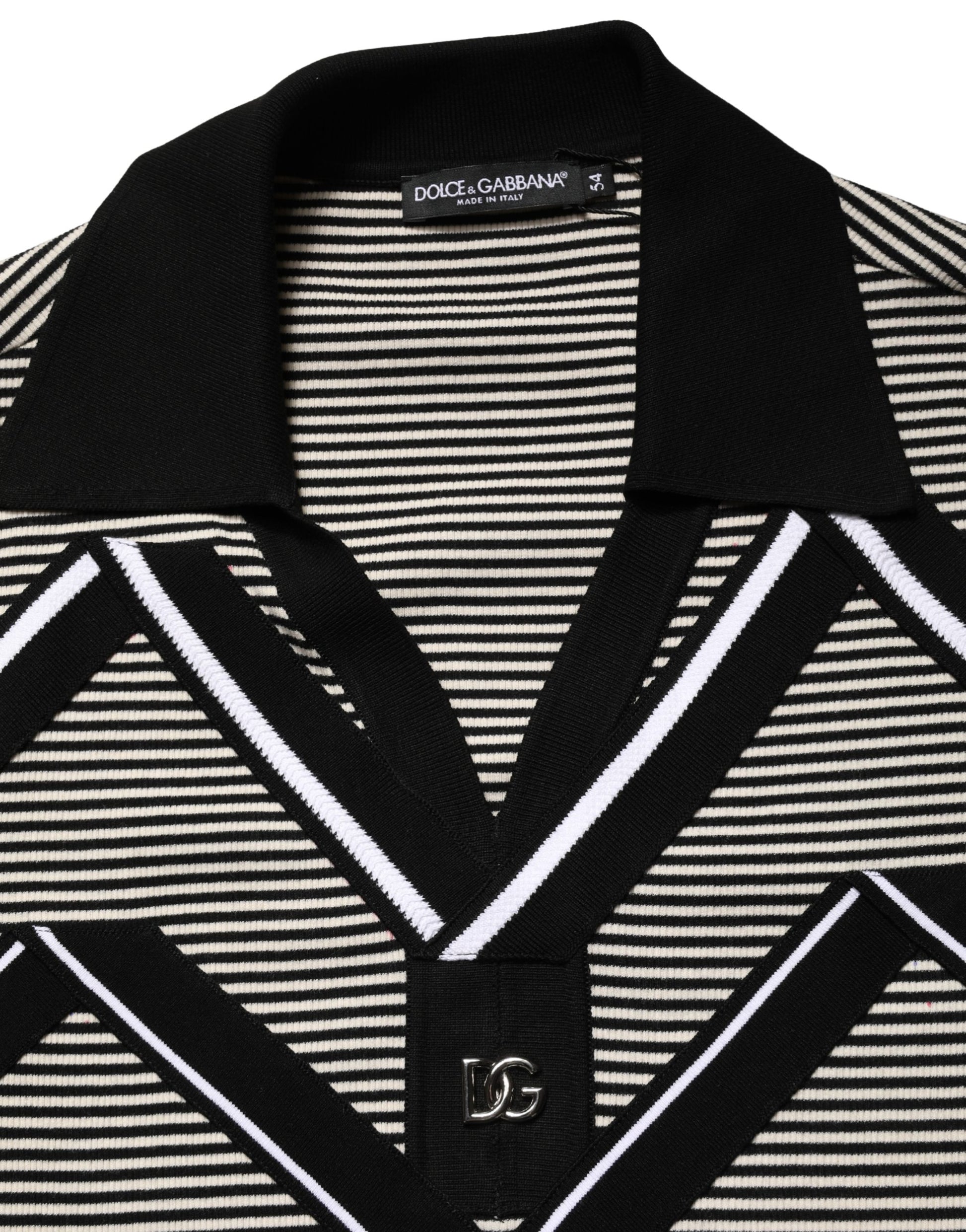 Dolce & Gabbana Black White Zigzag Pattern Cotton Men Polo  T-shirt