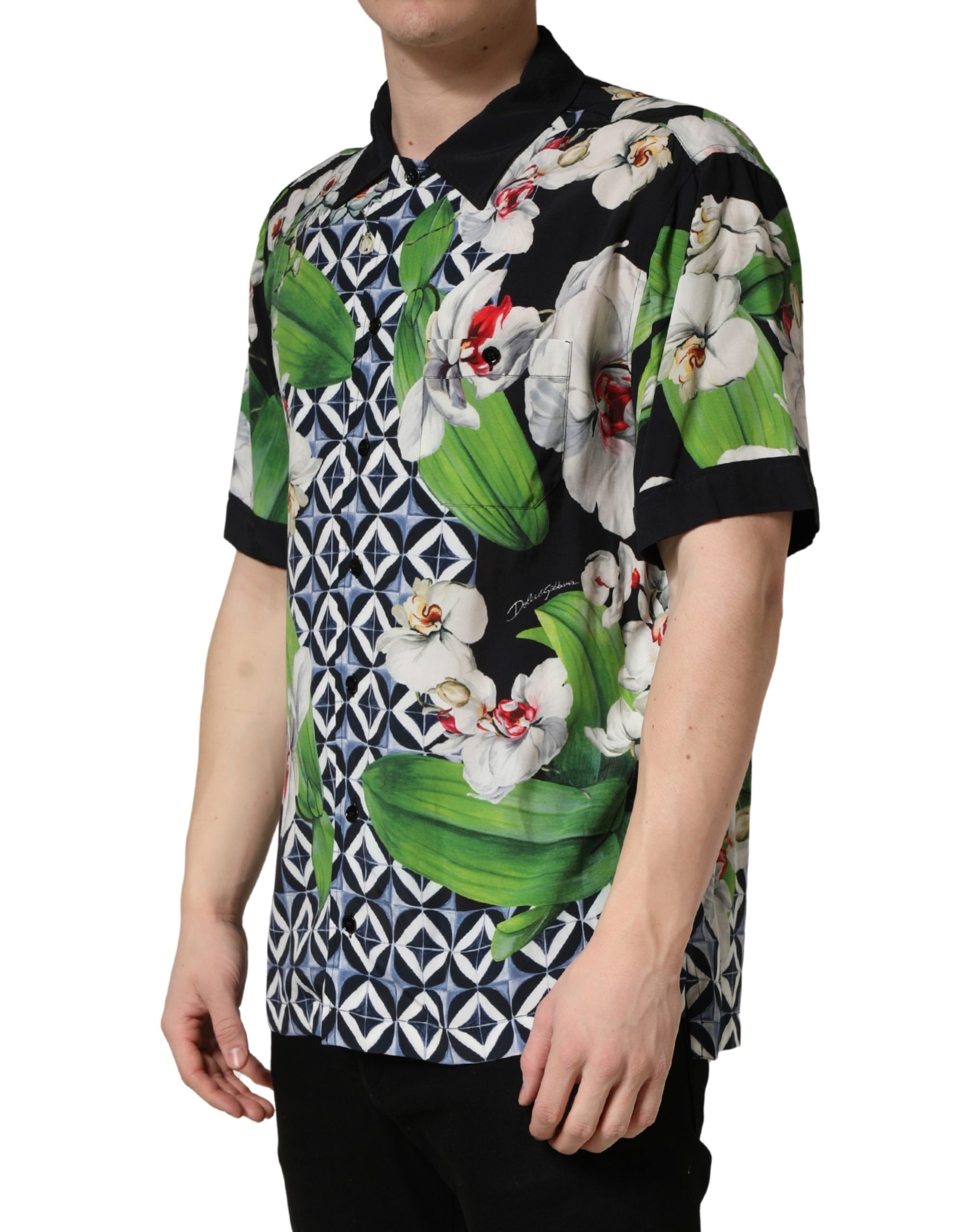 Dolce & Gabbana Multicolor Tropical Orchid Print Men Shirt