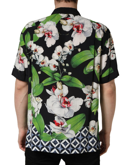 Dolce & Gabbana Multicolor Tropical Orchid Print Men Shirt