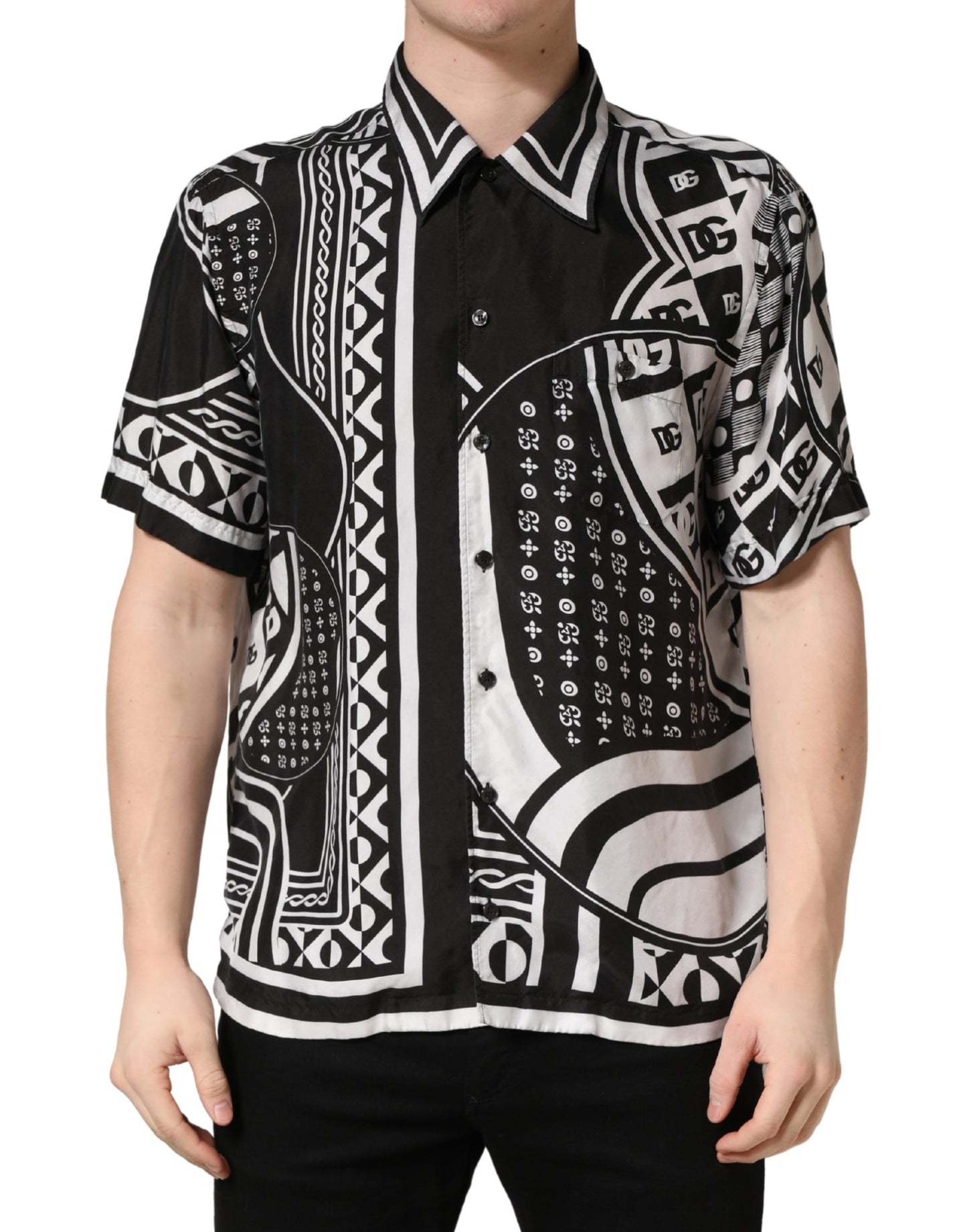 Dolce & Gabbana Black White Bandana Print Collared Shirt