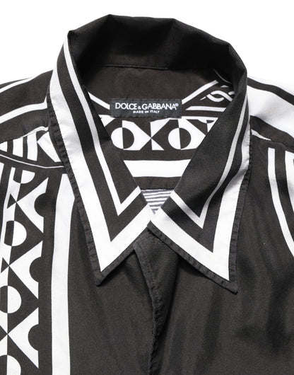 Dolce & Gabbana Black White Bandana Print Collared Shirt