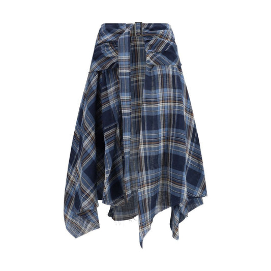 MARBELL Blue Linen Midi Skirt