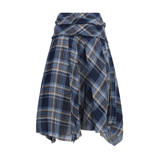 MARBELL Blue Linen Midi Skirt