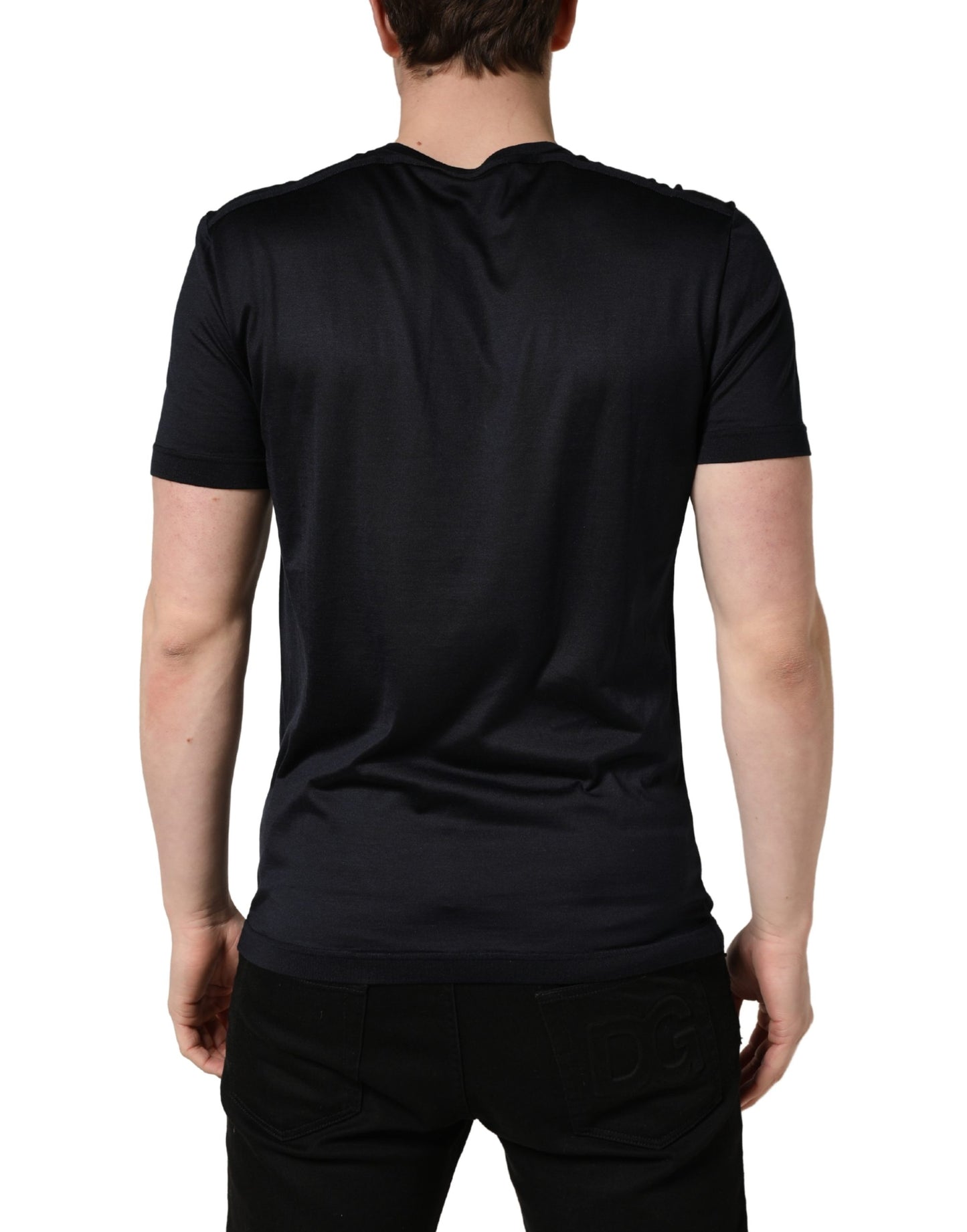 Dolce & Gabbana Dark Blue DG Logo Silk Men Crew Neck T-shirt