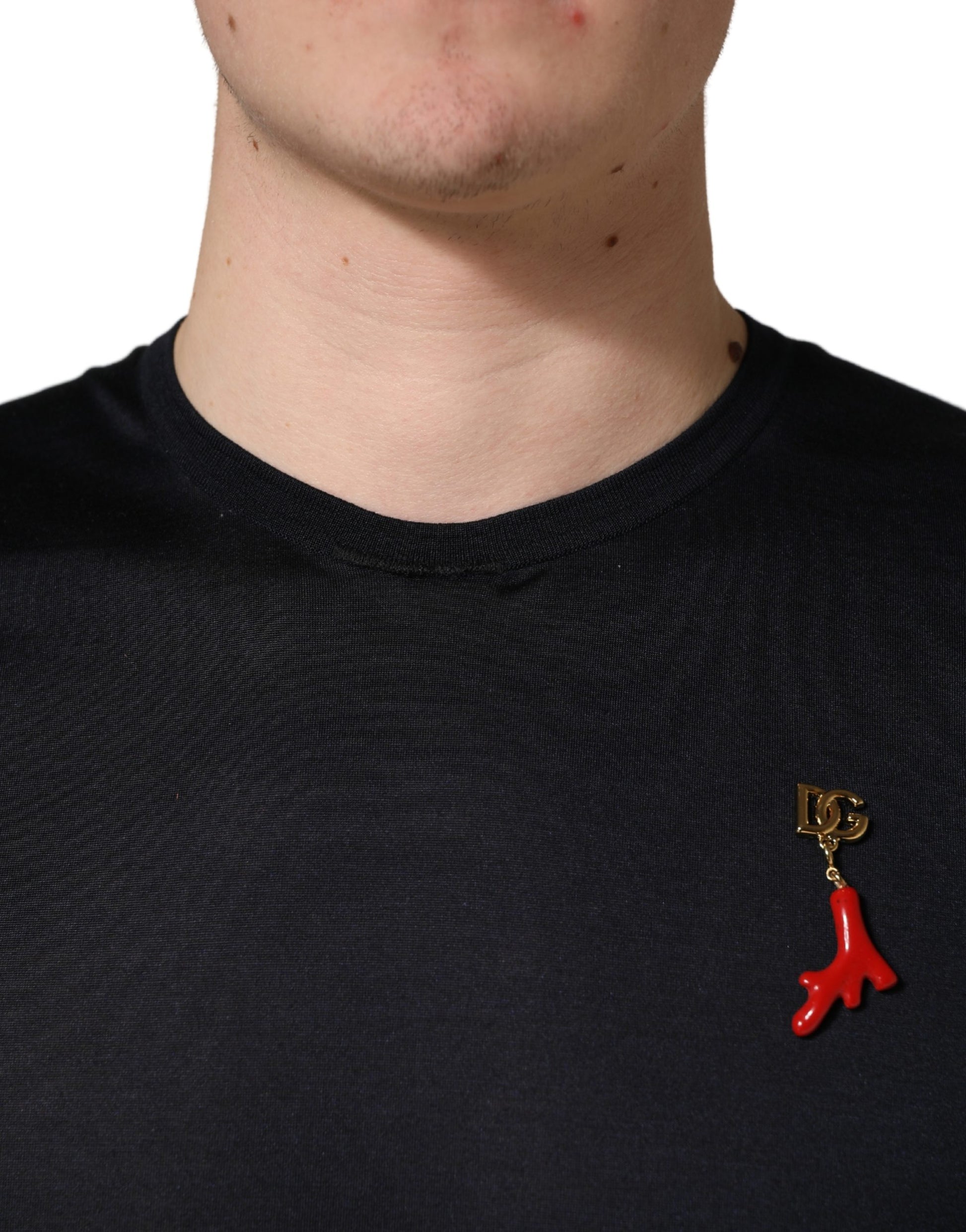 Dolce & Gabbana Dark Blue DG Logo Silk Men Crew Neck T-shirt