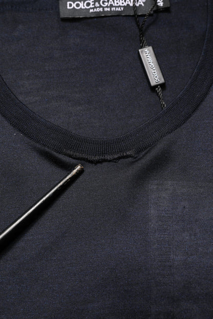 Dolce & Gabbana Dark Blue DG Logo Silk Men Crew Neck T-shirt