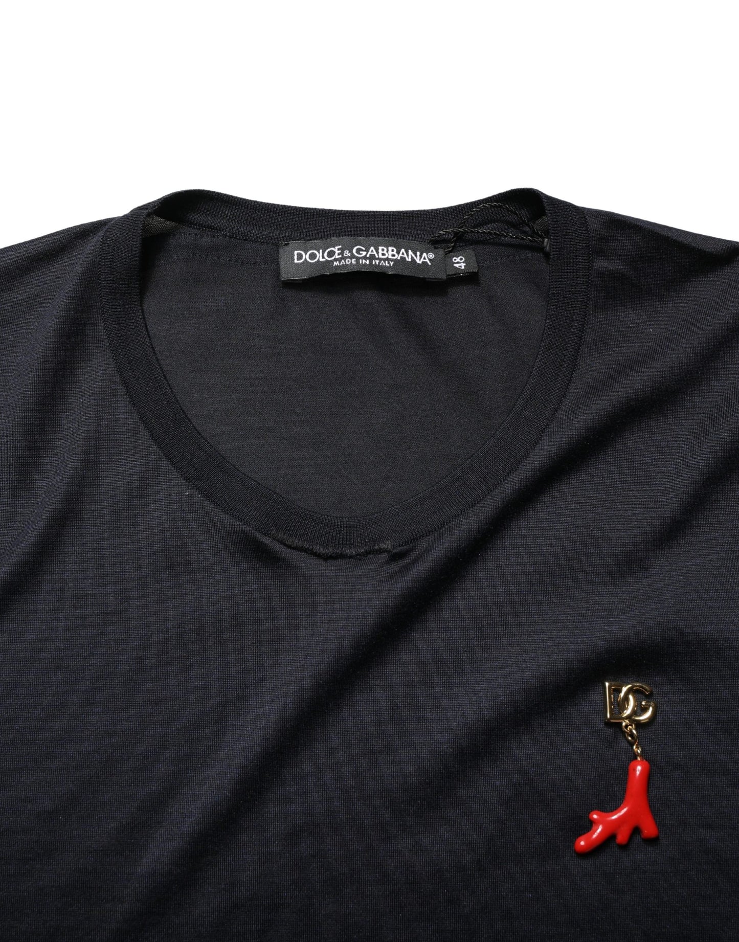 Dolce & Gabbana Dark Blue DG Logo Silk Men Crew Neck T-shirt