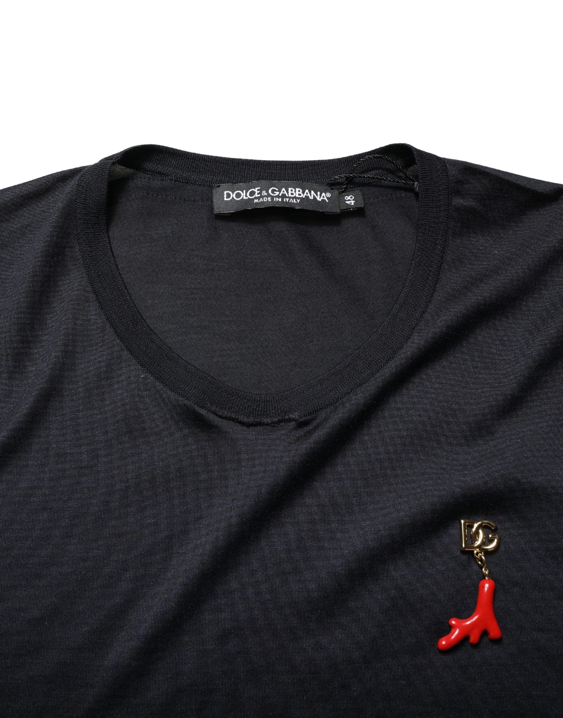 Dolce & Gabbana Dark Blue DG Logo Silk Men Crew Neck T-shirt
