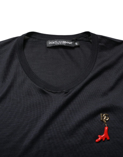 Dolce & Gabbana Dark Blue DG Logo Silk Men Crew Neck T-shirt