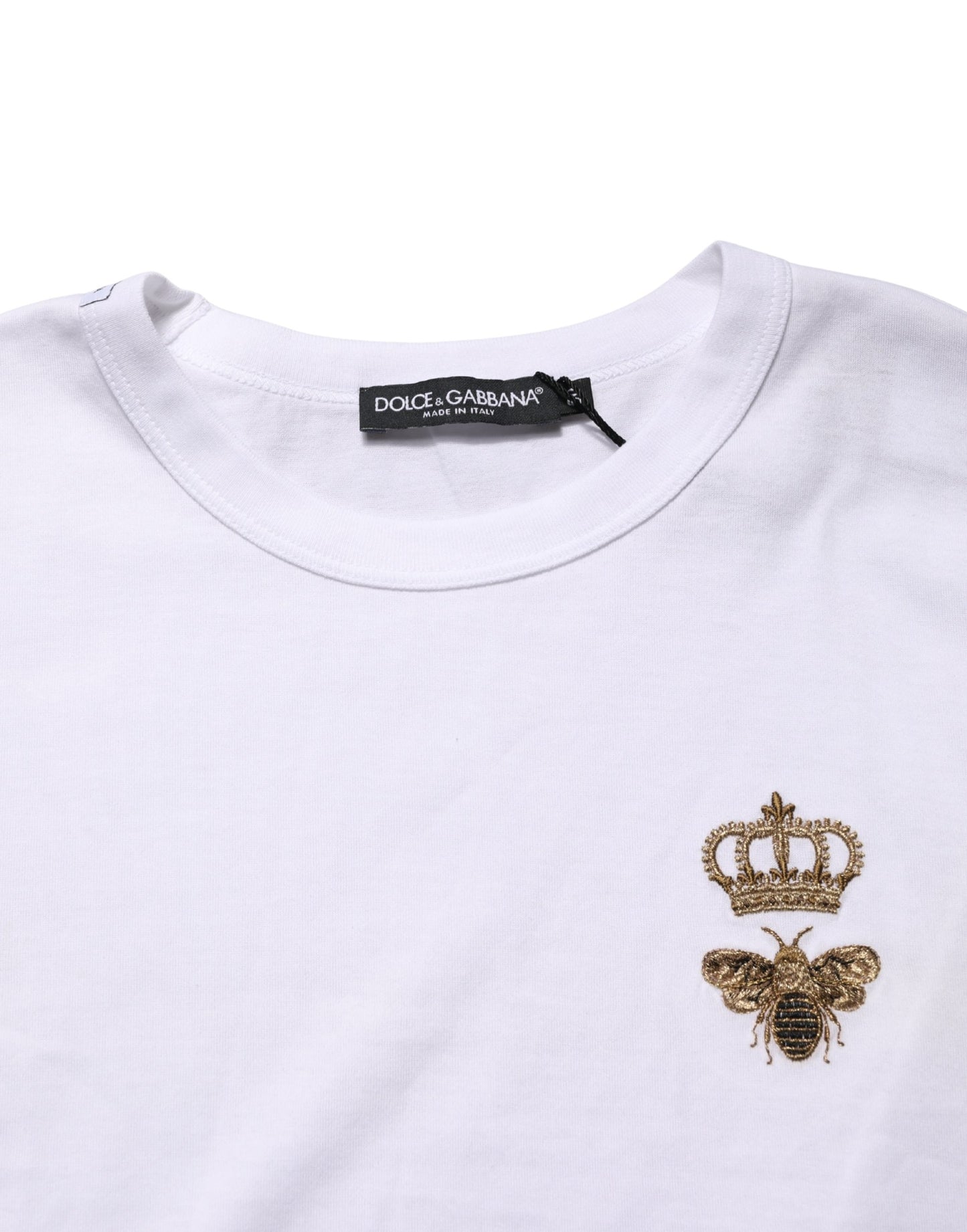 Dolce & Gabbana White Bee Crown Embroidery Cotton Men T-shirt
