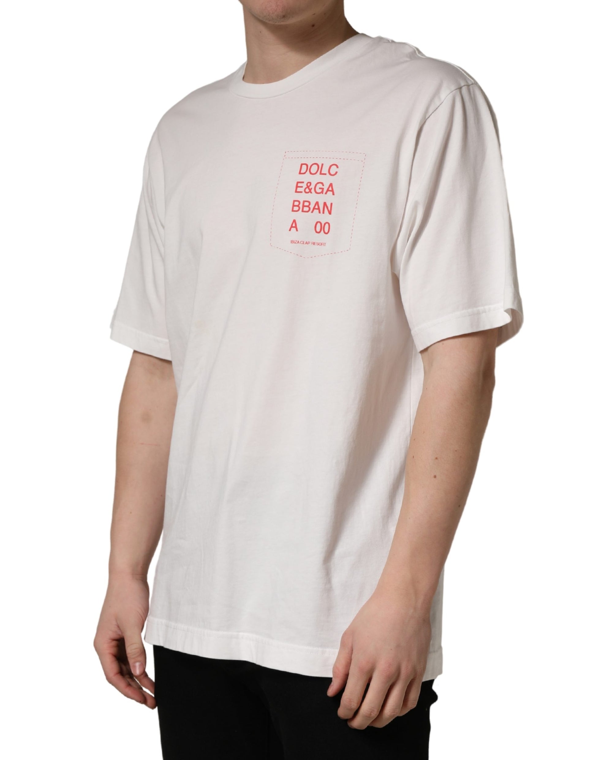 Dolce & Gabbana White Graphic Print Cotton Crew Neck  T-shirt