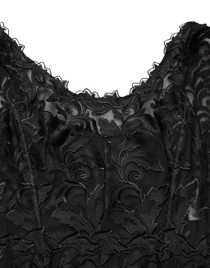 Dolce & Gabbana Black Floral Lace Evening Long Gown Dress