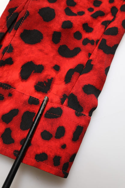 Dolce & Gabbana Red Leopard Print Long Sleeves Blouse Top