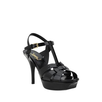 Saint Laurent Black Calf Leather Bos Taurus Stiletto Heel Sandals