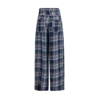 MARBELL Blue Linen Casual Pants