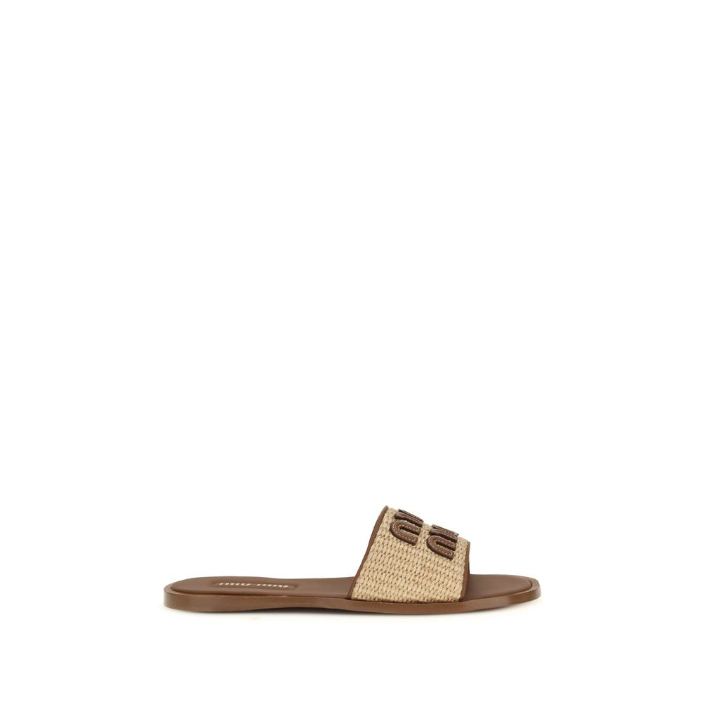 Miu Miu Beige Nylon Slippers