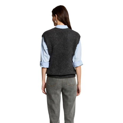 Morgan De Toi Gray Marabou Sleeveles Sweater