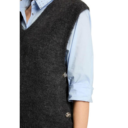 Morgan De Toi Gray Marabou Sleeveles Sweater