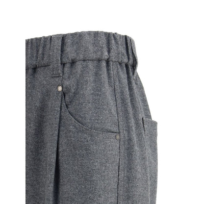 Brunello Cucinelli Gray Fleece Wool Casual Pants