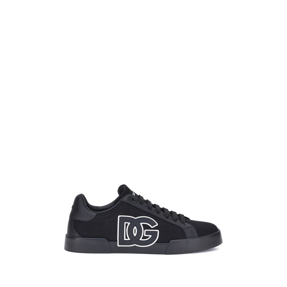 Dolce & Gabbana Black Calf Leather Bos Taurus Low Top Sneakers