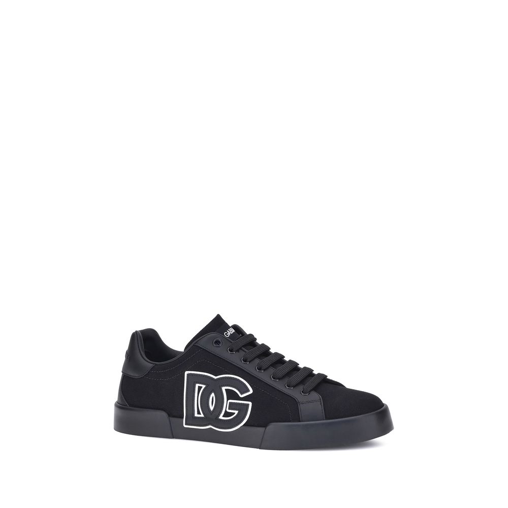 Dolce & Gabbana Black Calf Leather Bos Taurus Low Top Sneakers