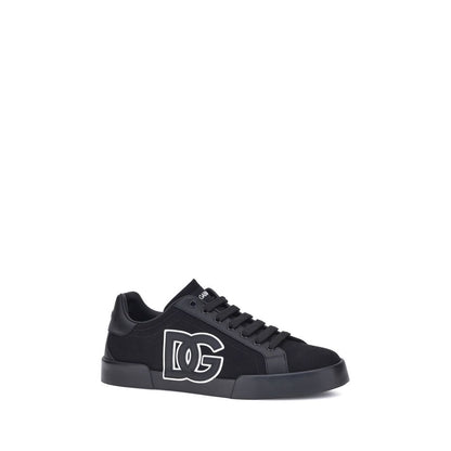 Dolce & Gabbana Black Calf Leather Bos Taurus Low Top Sneakers