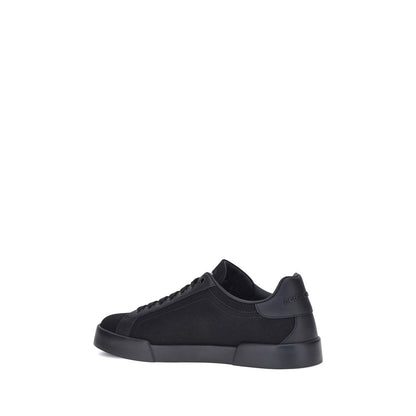 Dolce & Gabbana Black Calf Leather Bos Taurus Low Top Sneakers