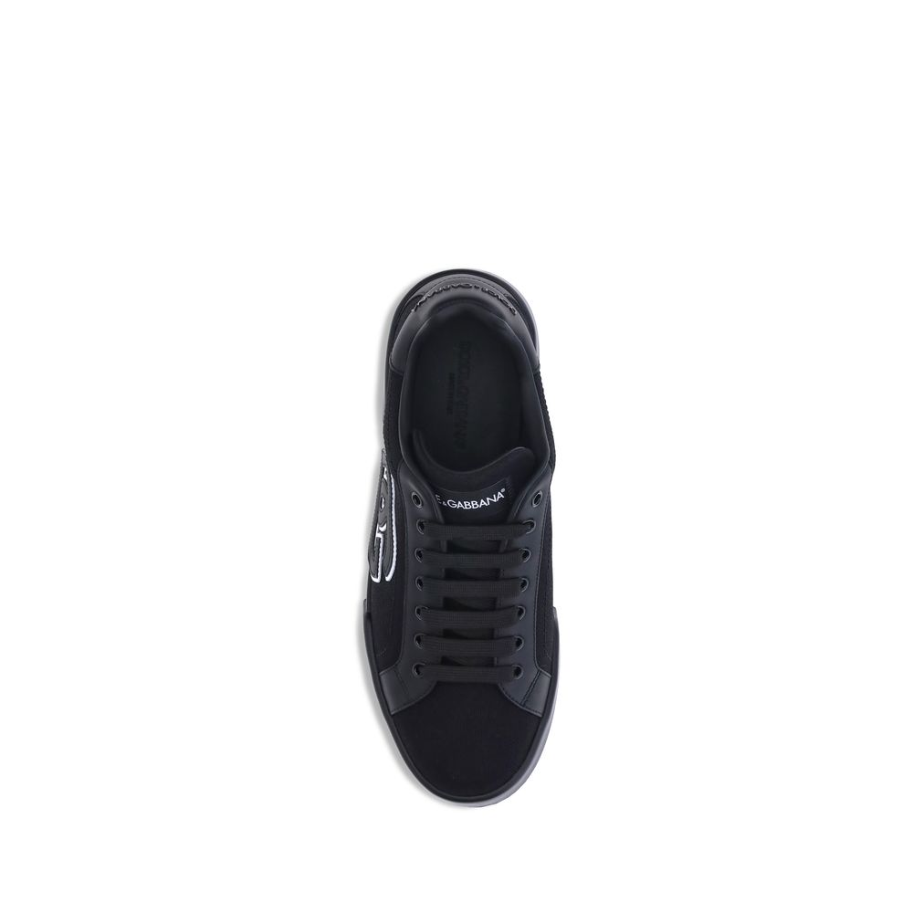 Dolce & Gabbana Black Calf Leather Bos Taurus Low Top Sneakers
