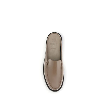 Brunello Cucinelli Beige Calf Leather Bos Taurus Mules