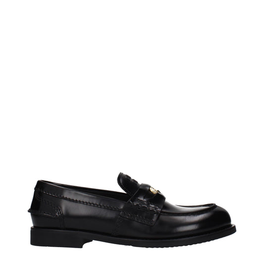 Miu Miu Black Leather Slip-On Loafers