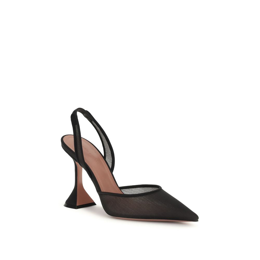 Amina Muaddi Black Fabric High Heel Pumps