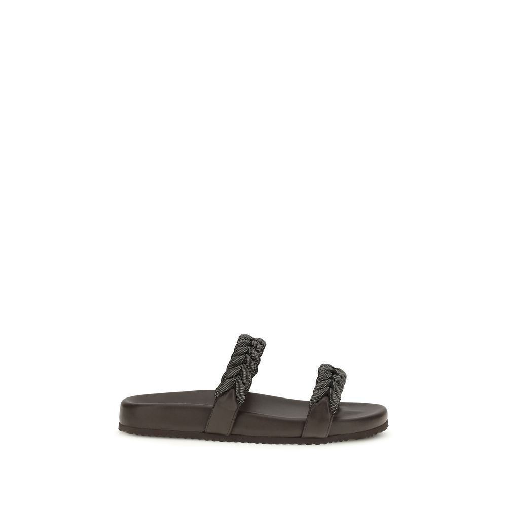Brunello Cucinelli Brown Calf Leather Bos Taurus Sandals