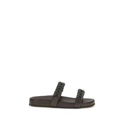 Brunello Cucinelli Brown Calf Leather Bos Taurus Sandals