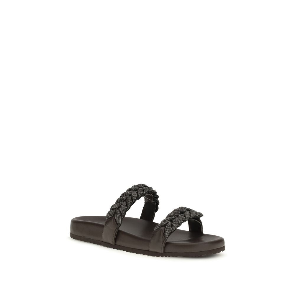 Brunello Cucinelli Brown Calf Leather Bos Taurus Sandals