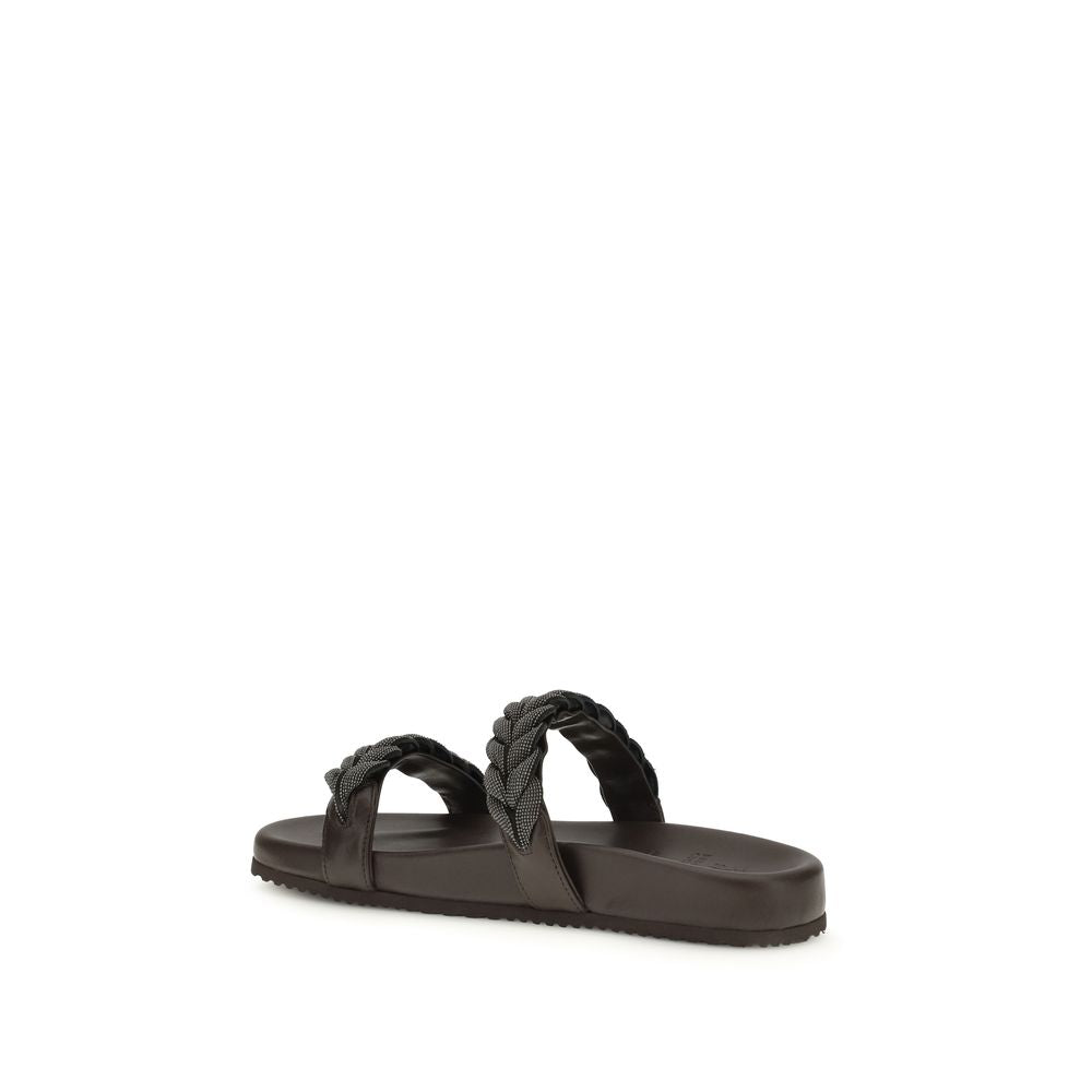 Brunello Cucinelli Brown Calf Leather Bos Taurus Sandals