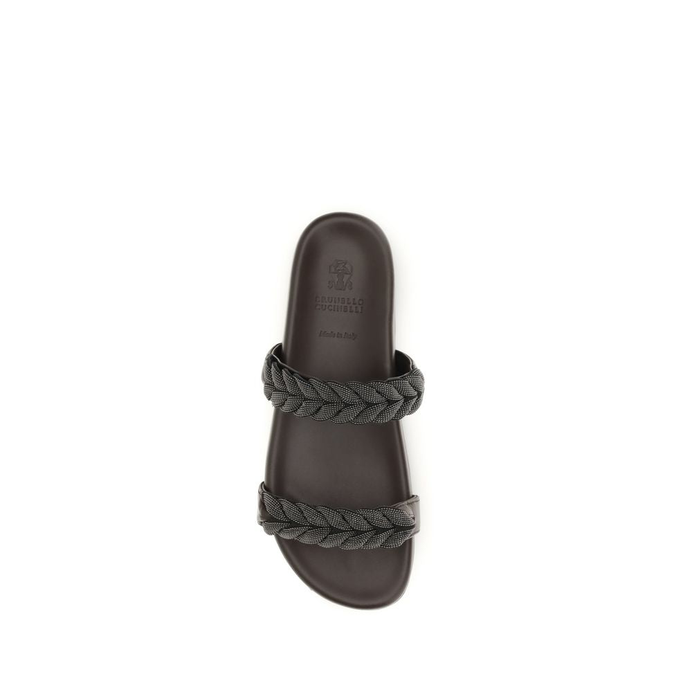 Brunello Cucinelli Brown Calf Leather Bos Taurus Sandals