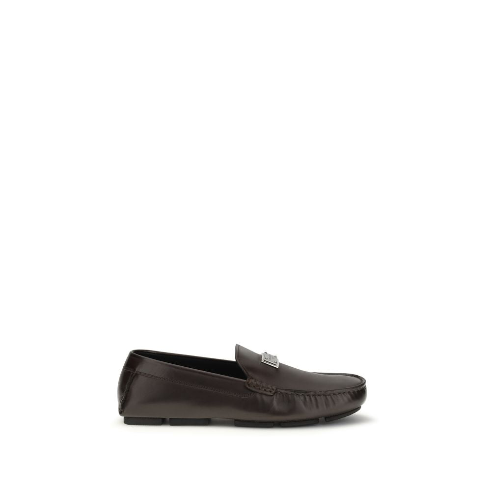 Dolce & Gabbana Black Calf Leather Bos Taurus Slip-On Loafers