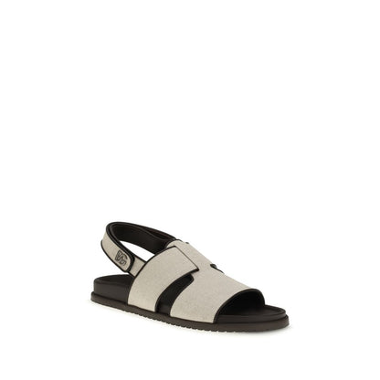 Dolce & Gabbana Beige Calf Leather Bos Taurus Flat Sandals