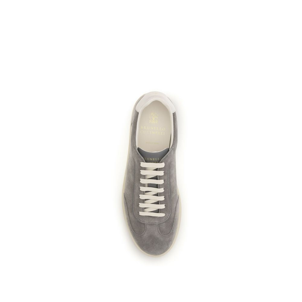 Brunello Cucinelli Gray Calf Leather Bos Taurus Low Top Sneakers
