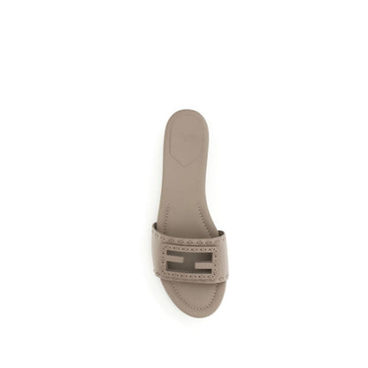 Fendi Gray Calf Leather Bos Taurus Flat Sandals