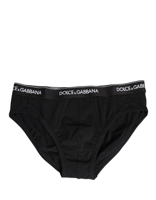 Dolce & Gabbana Black Cotton Logo Waistband Briefs Underwear