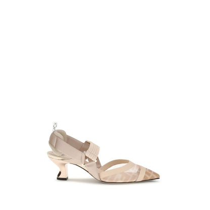 Fendi Beige Nylon Mid Heel Pumps
