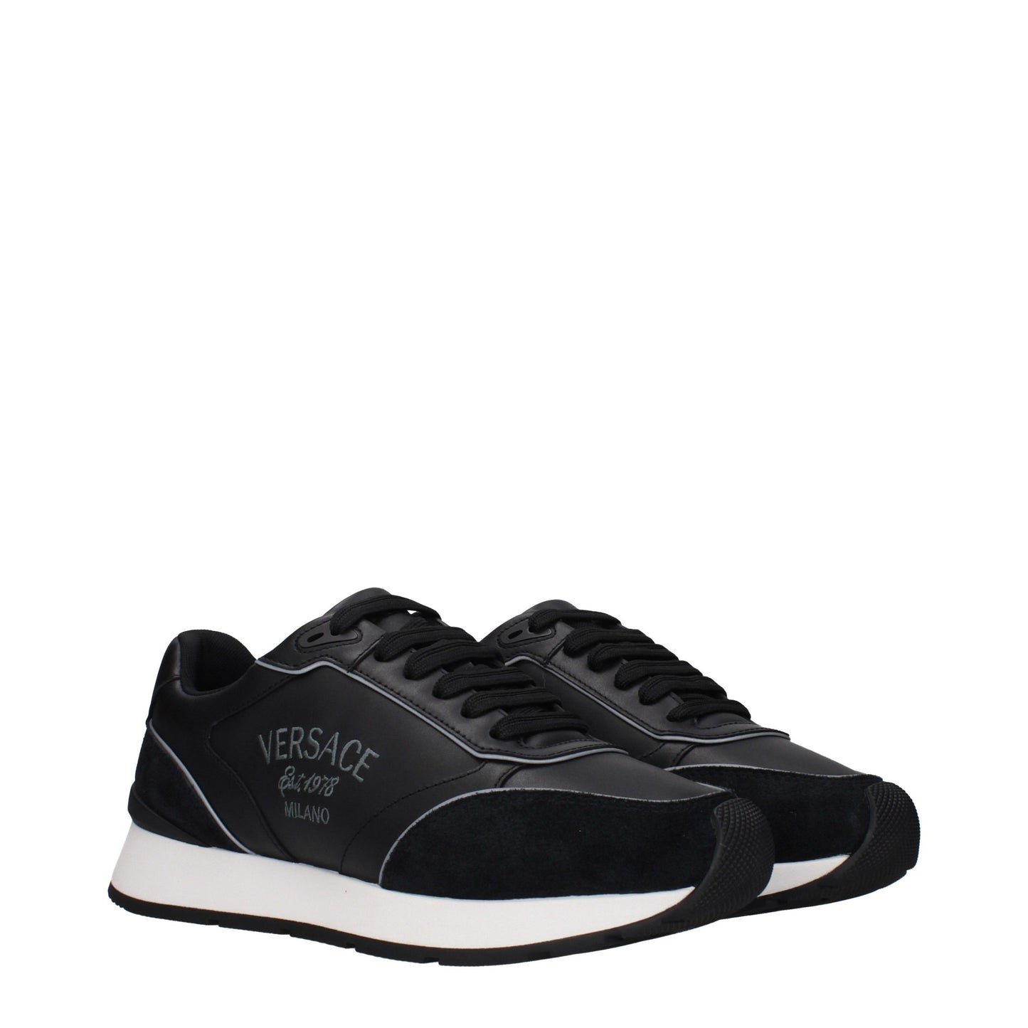 Versace Black Leather Low Top Sneakers