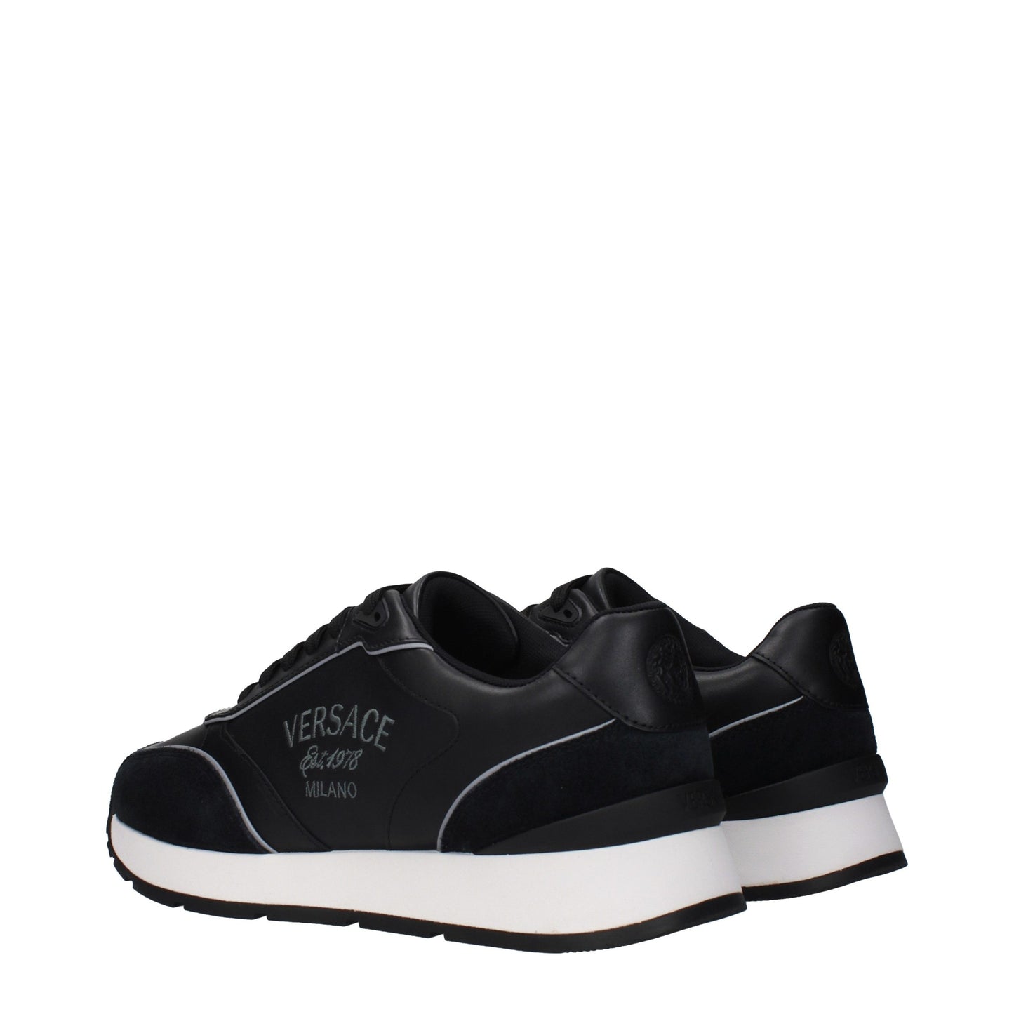 Versace Black Leather Low Top Sneakers