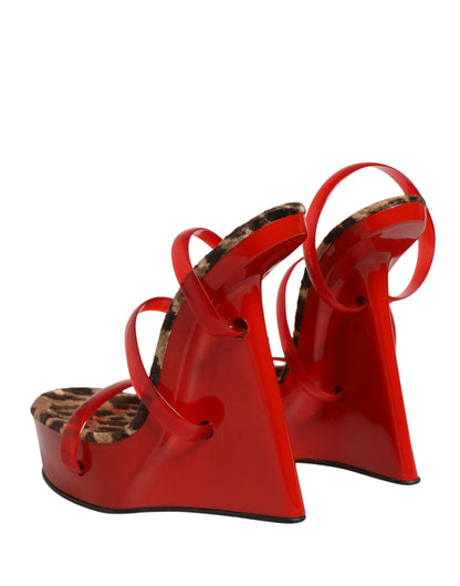 Dolce & Gabbana Red Lacquer Platform Wedge Sandals Shoes