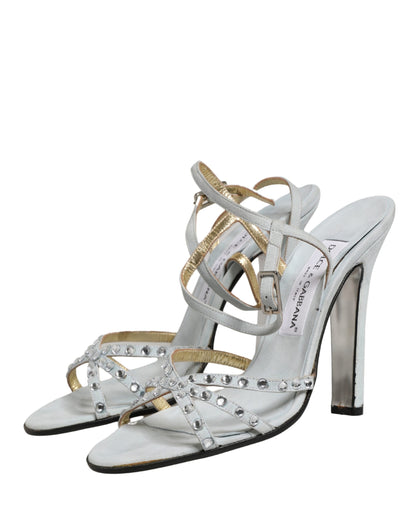 Dolce & Gabbana White Rhinestone High Heeled Sandals Shoes